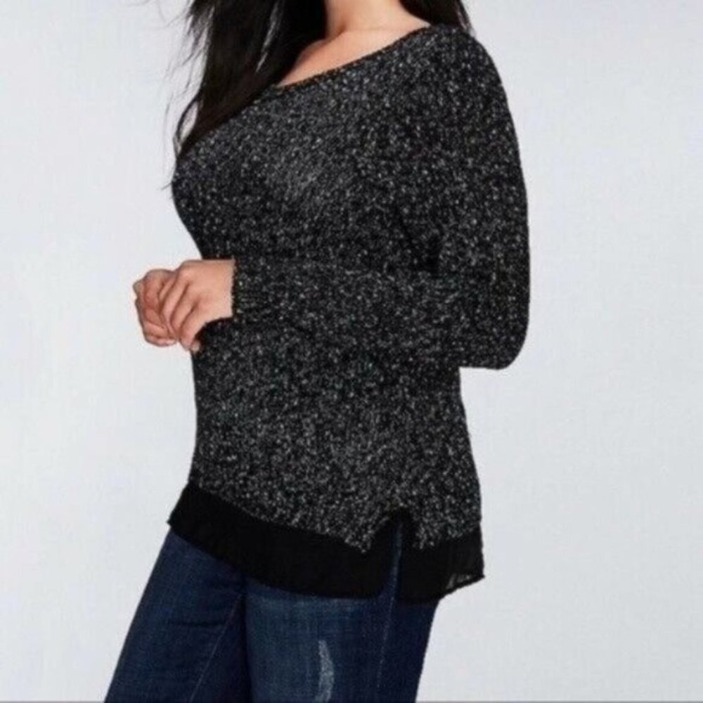Lane Bryant Black Speckled‎ Chiffon Trim Sweater 18